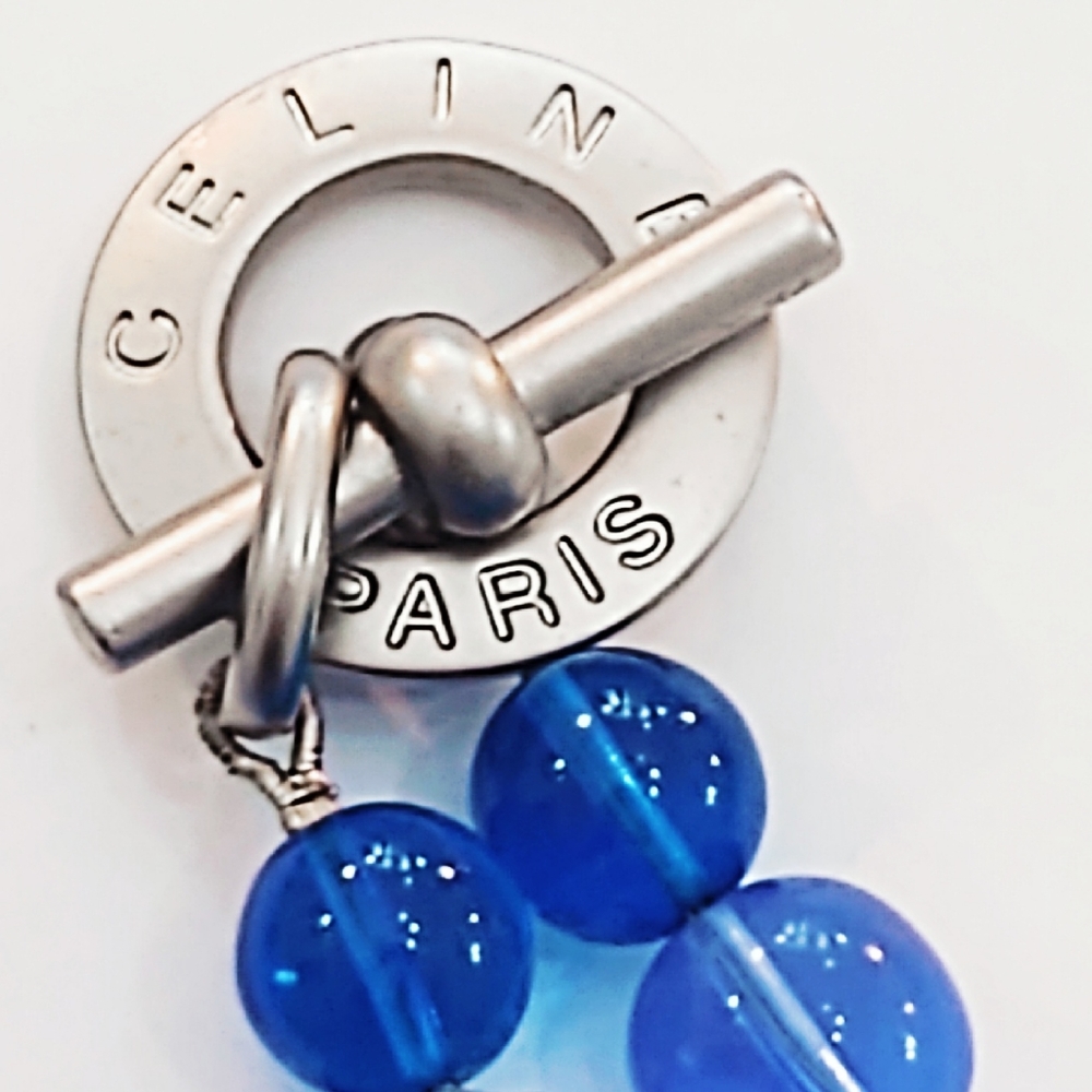 Vintage Celine Paris Oversized Blue Glass Bead & Gripoix Silver Necklace - Picture 3 of 15